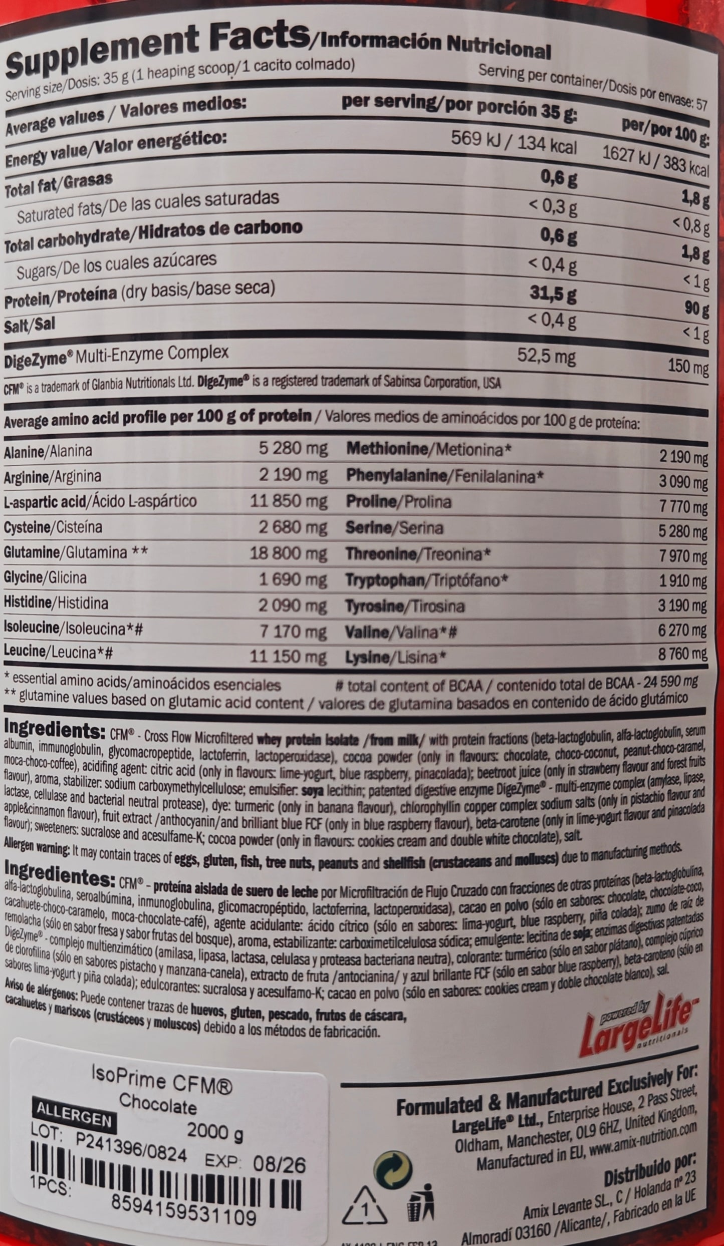 Proteína IsoPrime CFM Isolate 2kg AMIX